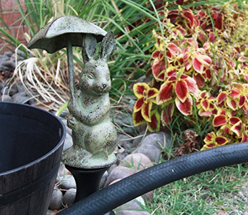 ebros gift Ebros Gift Whimsical Bunny With Umbrella Aluminum Hose Guard Guide Garden Stake 17.5"H