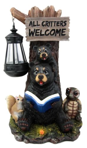 Ebros Gift Ebros Gift Whimsical Forest Bedtime Story Mother Bear With Baby Cub Turtle And Squirrel Solar LED Light Lantern Welcome Sign Statue Fairy Tales Nursery Rhymes Guest Greeter Figurine Decor