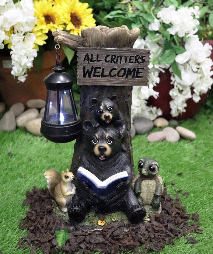 ebros gift Ebros Gift Whimsical Forest Bedtime Story Mother Bear With Baby Cub Turtle And Squirrel Solar LED Light Lantern Welcome Sign Statue Fairy Tales Nursery Rhymes Guest Greeter Figurine Decor