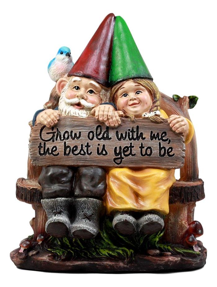 Ebros Gift Ebros Gift Whimsical Mr & Mrs Gnome Sitting On Rustic Chair With Blue Bird Statue Grow Old With Me Guest Greeter Patio