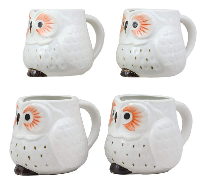 Ebros Gift Ebros Gift Whimsical Tundra Forest Big Eyed White Snow Owl Ceramic 11oz Drinking Mugs Set Of 4 As Kitchen Dining Home Decor Of Owls Owlet Nocturnal Bird Novelty Mug Cups For Coffee Tea Milk Beverage