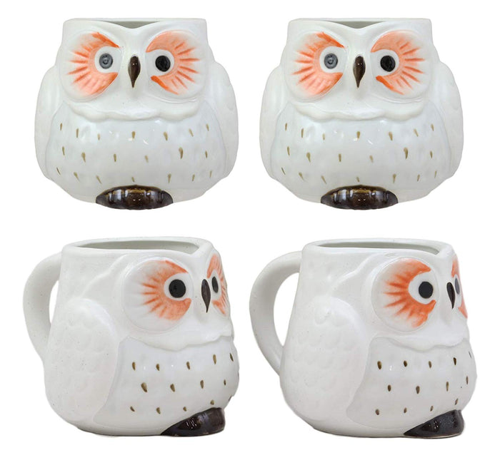 ebros gift Ebros Gift Whimsical Tundra Forest Big Eyed White Snow Owl Ceramic 11oz Drinking Mugs Set of 4 As Kitchen Dining Home Decor Of Owls Owlet Nocturnal Bird Novelty Mug Cups For Coffee Tea Milk Beverage
