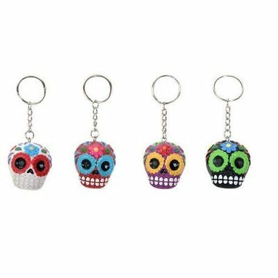 ebros gift Ebros Gift White Red Purple and Black Sugar Skull Key Chain Set of 4 Pcs