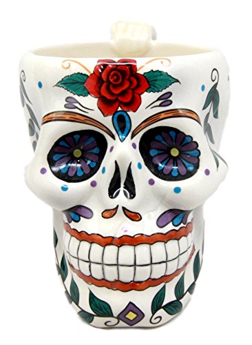 Ebros Gift Ebros Gift White Tribal Day Of The Dead Red Rose Sugar Skull Drink Coffee Mug Cup Ceramic 6.25"H
