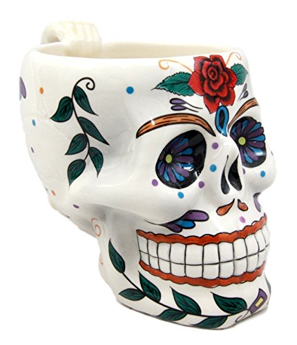 Ebros Gift Ebros Gift White Tribal Day Of The Dead Red Rose Sugar Skull Drink Coffee Mug Cup Ceramic 6.25"H