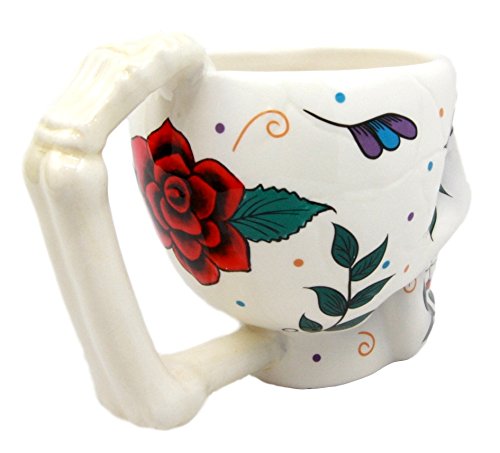 Ebros Gift Ebros Gift White Tribal Day Of The Dead Red Rose Sugar Skull Drink Coffee Mug Cup Ceramic 6.25"H