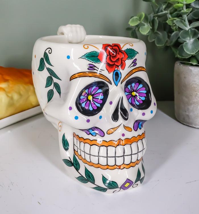 ebros gift Ebros Gift White Tribal Day of The Dead Red Rose Sugar Skull Drink Coffee Mug Cup Ceramic 6.25"H