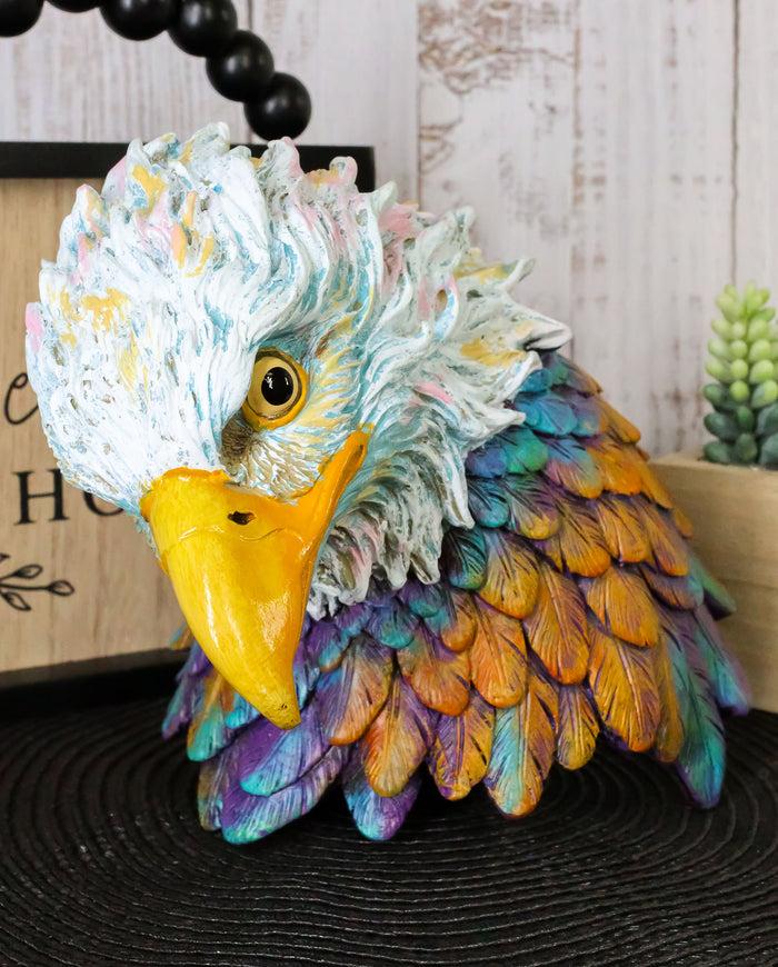 ebros gift Ebros Gift Wild & Free Colorful American Bald Eagle Bust Figurine 7.5" H Multi Color Spirit Rainbow Hand Painted Faux Wood Wings of Glory Sculpture