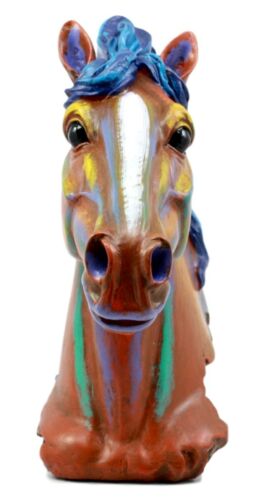 Ebros Gift Ebros Gift Wild & Free Colorful Horse Bust Figurine 8.25" H Multi Color Rainbow Hand Painted Faux Wood
