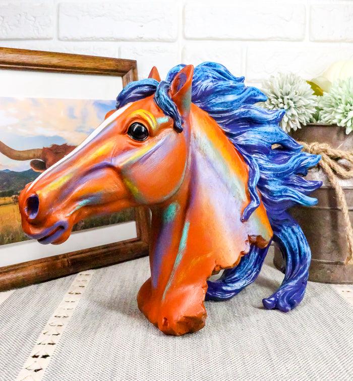 ebros gift Ebros Gift Wild & Free Colorful Horse Bust Figurine 8.25" H Multi Color Rainbow Hand Painted Faux Wood