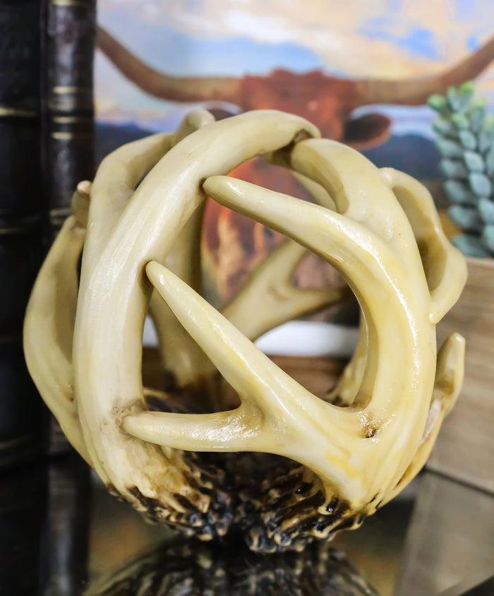 Ebros Gift Ebros Gift Wildlife Rustic Buck Elk Deer Stag Entwined Antlers Orb Potpourri Decorative Ball Home Accent Sphere Figurine Paper Weight Mantelpiece Shelves Table Cabin Lodge Decor (1)