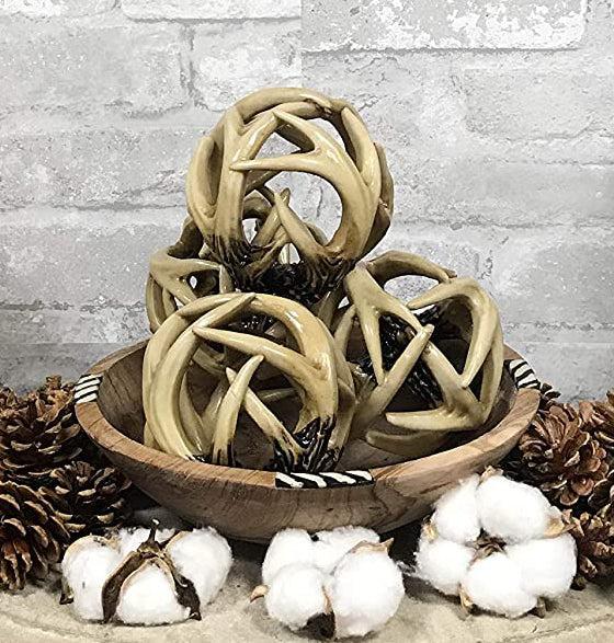 Ebros Gift Ebros Gift Wildlife Rustic Buck Elk Deer Stag Entwined Antlers Orb Potpourri Decorative Ball Home Accent Sphere Figurine Paper Weight Mantelpiece Shelves Table Cabin Lodge Decor (Pack Of 4)