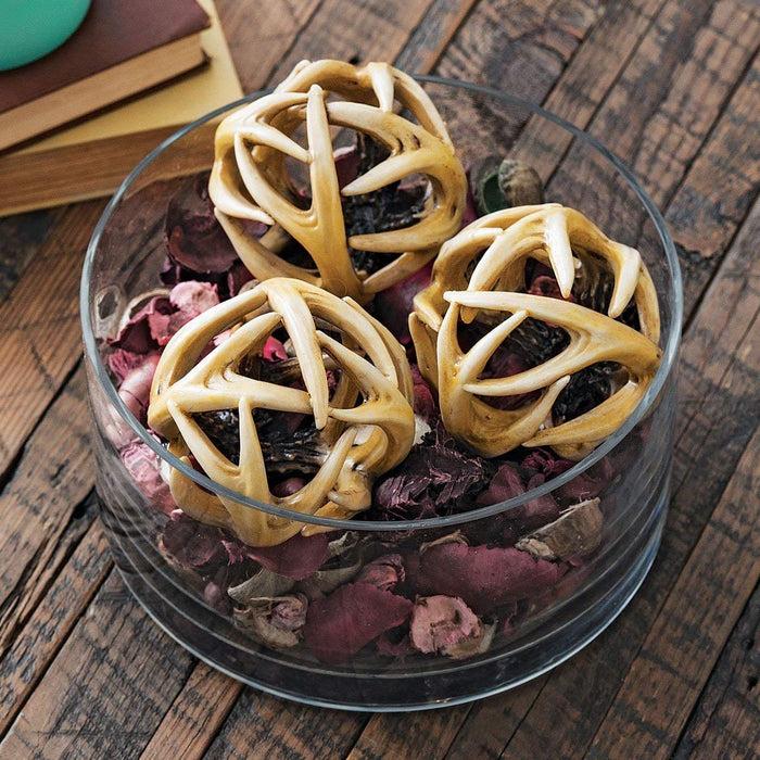 ebros gift Ebros Gift Wildlife Rustic Buck Elk Deer Stag Entwined Antlers Orb Potpourri Decorative Ball Home Accent Sphere Figurine Paper Weight Mantelpiece Shelves Table Cabin Lodge Decor (Pack of 4)