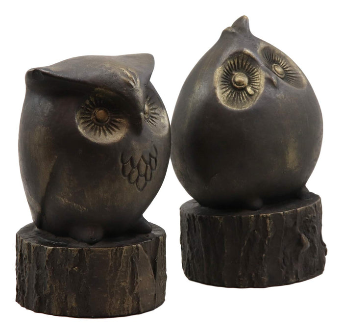 Ebros Gift Ebros Gift Wisdom Of The Forest Wide Eyed Fat Cupid Owls On Tree Stump Bookends Pair Set Statue Nocturnal Owl Birds Whimsical Decorative Accent For Library Shelves Desktops Countertops Mantelpiece