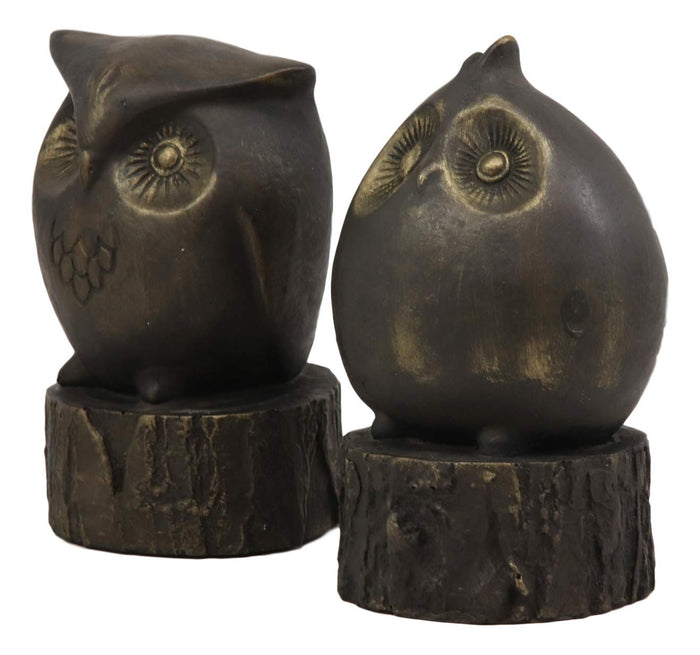 Ebros Gift Ebros Gift Wisdom Of The Forest Wide Eyed Fat Cupid Owls On Tree Stump Bookends Pair Set Statue Nocturnal Owl Birds Whimsical Decorative Accent For Library Shelves Desktops Countertops Mantelpiece
