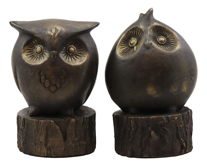 Ebros Gift Ebros Gift Wisdom Of The Forest Wide Eyed Fat Cupid Owls On Tree Stump Bookends Pair Set Statue Nocturnal Owl Birds Whimsical Decorative Accent For Library Shelves Desktops Countertops Mantelpiece