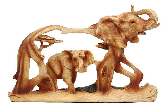 Ebros Gift Ebros Gift Wood Decorative African Elephant In Savanna Grassland Scene 12"