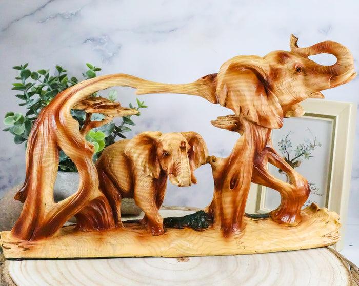 ebros gift Ebros Gift Wood Decorative African Elephant in Savanna Grassland Scene 12"