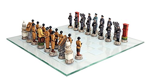 Ebros Gift Ebros Gift World War Two Allied United States VS Axis Germany Resin Chess Pieces With Fine Glass Board Set