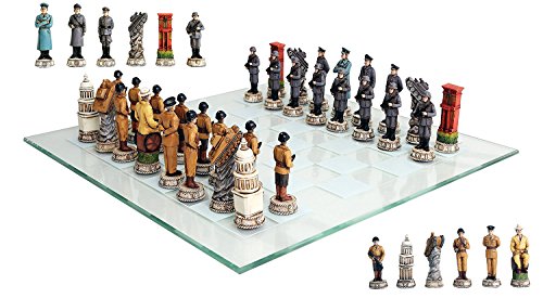 ebros gift Ebros Gift World War Two Allied United States VS Axis Germany Resin Chess Pieces With Fine Glass Board Set