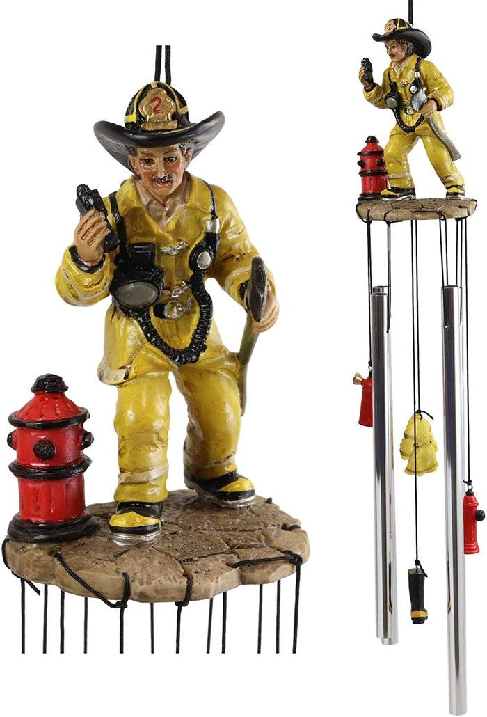Ebros Gift Ebros Gift Yellow Gear Outfit Fireman In Line Of Duty With Axe And Red Hydrant Resonant Relaxing Wind Chime Patio Garden Accent Of Fire Fighters Hydrants 911 Emergency Civil Service
