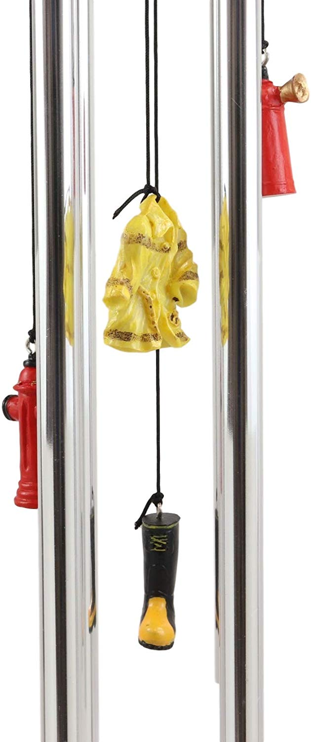 Ebros Gift Ebros Gift Yellow Gear Outfit Fireman In Line Of Duty With Axe And Red Hydrant Resonant Relaxing Wind Chime Patio Garden Accent Of Fire Fighters Hydrants 911 Emergency Civil Service