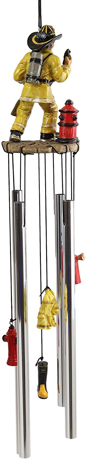 Ebros Gift Ebros Gift Yellow Gear Outfit Fireman In Line Of Duty With Axe And Red Hydrant Resonant Relaxing Wind Chime Patio Garden Accent Of Fire Fighters Hydrants 911 Emergency Civil Service