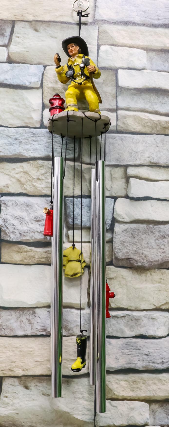 ebros gift Ebros Gift Yellow Gear Outfit Fireman in Line of Duty with Axe and Red Hydrant Resonant Relaxing Wind Chime Patio Garden Accent of Fire Fighters Hydrants 911 Emergency Civil Service