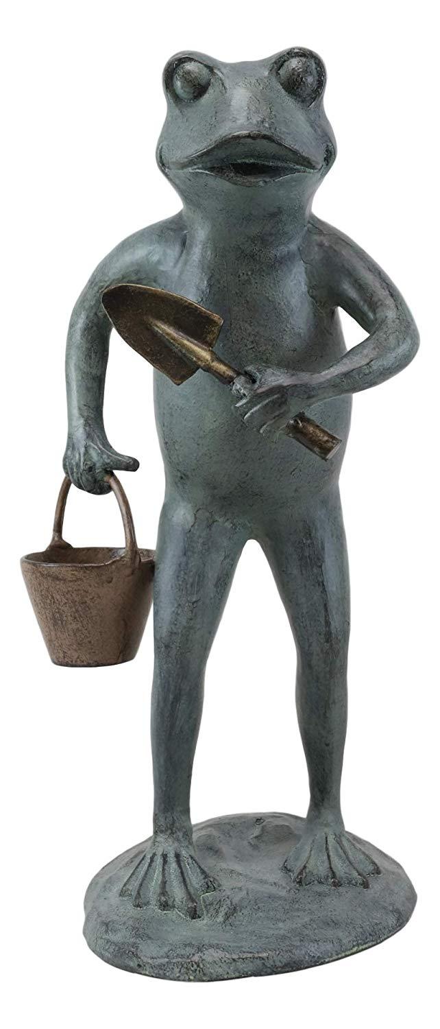 Ebros Gift Ebros Gift19" Tall Aluminum Whimsical Green Thumb Garden Frog With Shovel And Pail Statue