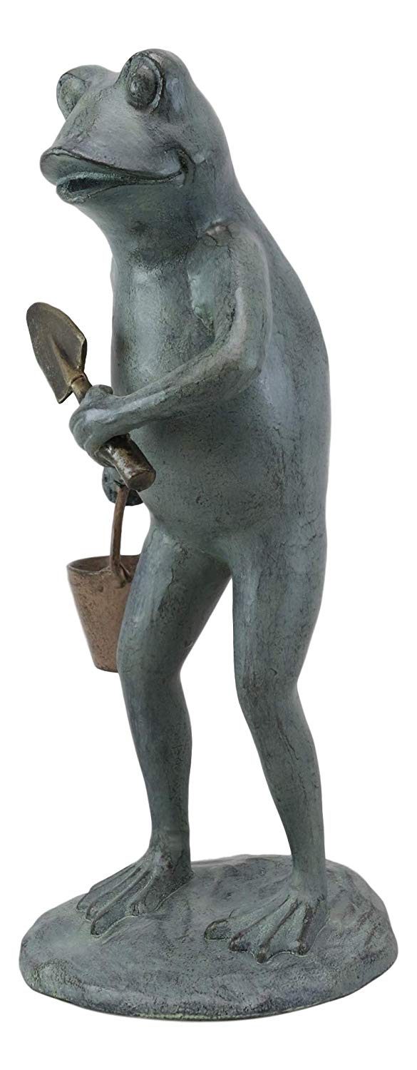 Ebros Gift Ebros Gift19" Tall Aluminum Whimsical Green Thumb Garden Frog With Shovel And Pail Statue