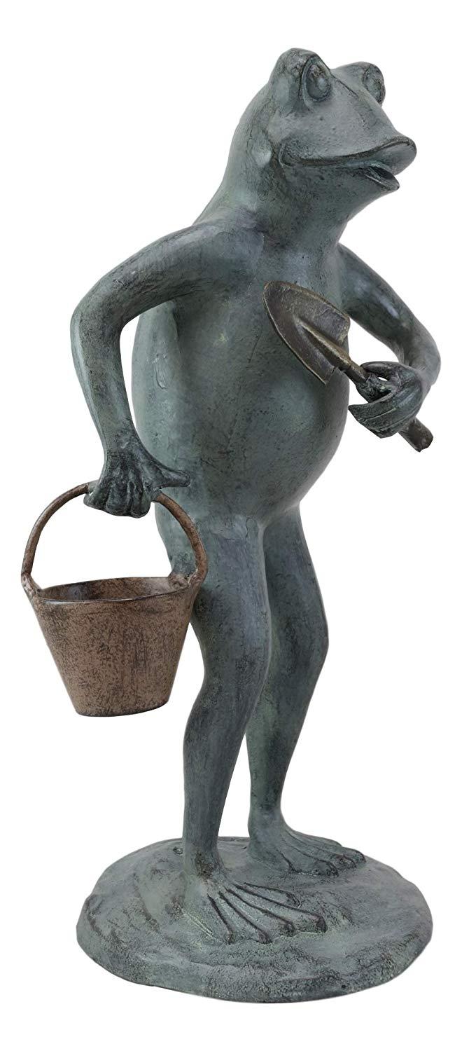 Ebros Gift Ebros Gift19" Tall Aluminum Whimsical Green Thumb Garden Frog With Shovel And Pail Statue