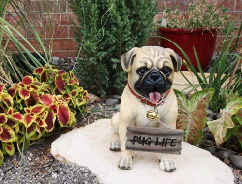 Ebros Gift Ebros GiftLarge Adorable Pug Dog Garden Greeter Statue With Jingle Collar 11.25" Tall