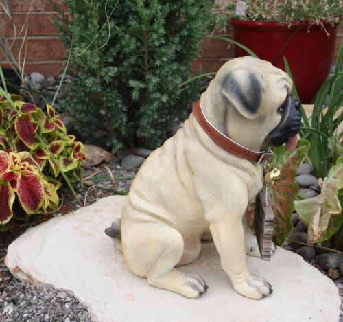 Ebros Gift Ebros GiftLarge Adorable Pug Dog Garden Greeter Statue With Jingle Collar 11.25" Tall
