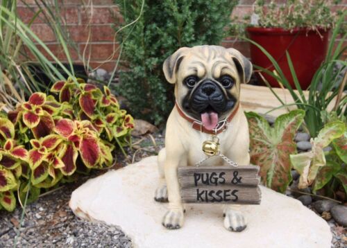 ebros gift Ebros GiftLarge Adorable Pug Dog Garden Greeter Statue With Jingle Collar 11.25" Tall