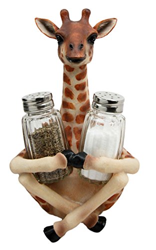 Ebros Gift Ebros Giraffe Far Reach Salt & Pepper Shakers Holder Figurine With Glass Shakers
