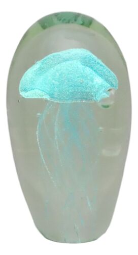 Ebros Gift Ebros Glow In The Dark Light Blue Jellyfish 6"H Glass Egg With Color LED Base