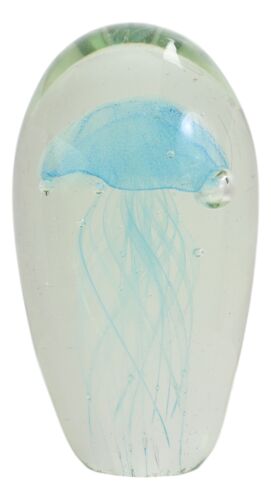 Ebros Gift Ebros Glow In The Dark Light Blue Jellyfish 6"H Glass Egg With Color LED Base