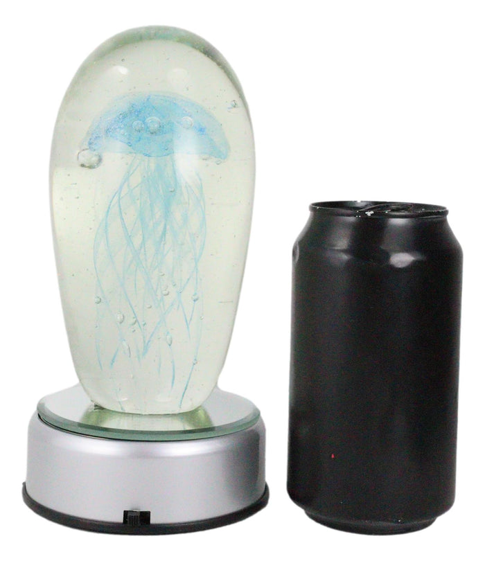 Ebros Gift Ebros Glow In The Dark Light Blue Jellyfish 6"H Glass Egg With Color LED Base