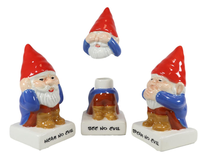 Ebros Gift Ebros Gnomes In See Hear Speak No Evil Salt Pepper Shakers & Toothpick Holder