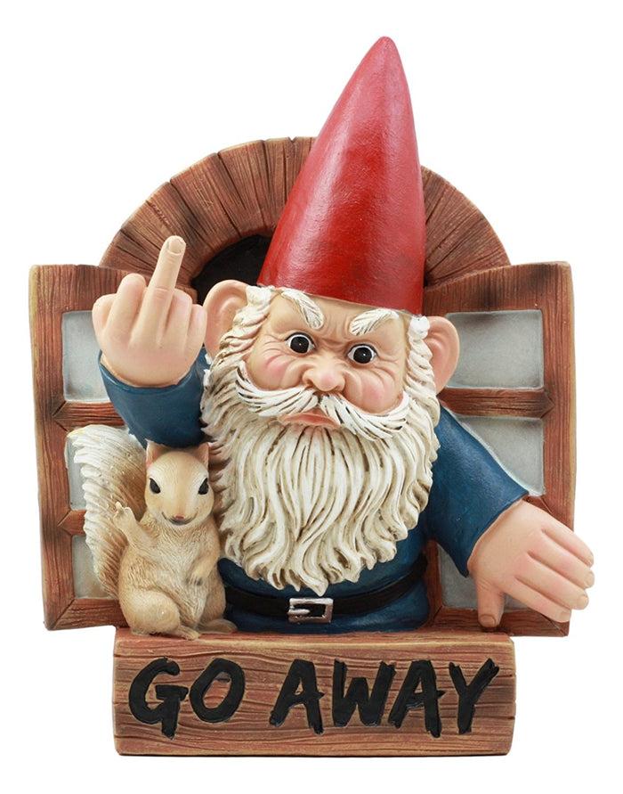 Ebros Gift Ebros "Go Away" Gnome & Squirrel At Window Flipping Off Guests Wall Decor 9"H