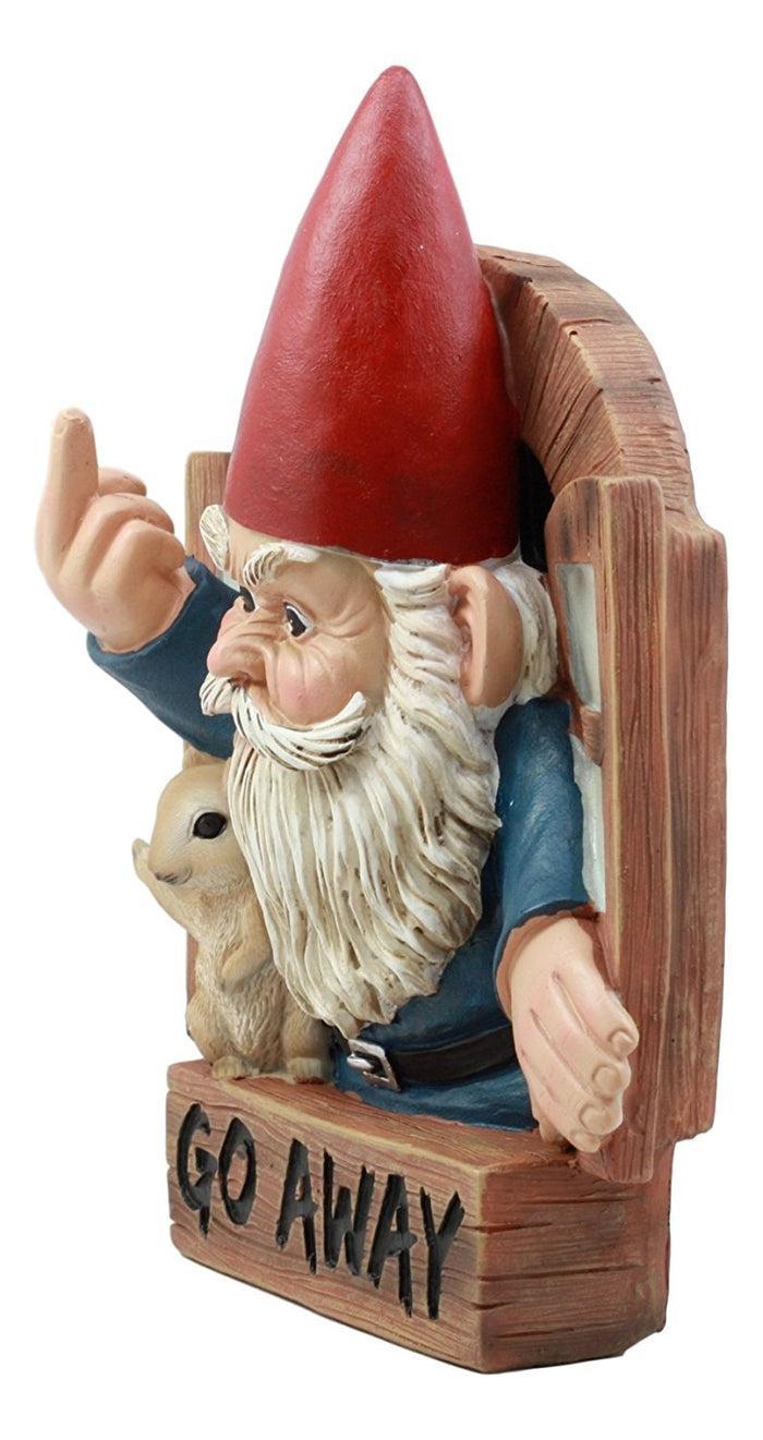 Ebros Gift Ebros "Go Away" Gnome & Squirrel At Window Flipping Off Guests Wall Decor 9"H