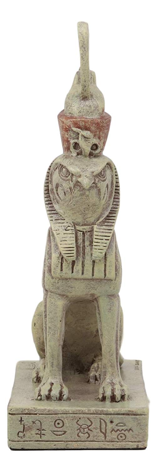 Ebros Gift Ebros God Of Egypt Horus Falcon Bird With Pschent Crown In Sphinx Body Statue With Egyptian Hieroglyphic Base 6.25" Tall