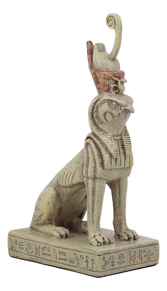 ebros gift Ebros God of Egypt Horus Falcon Bird with Pschent Crown in Sphinx Body Statue with Egyptian Hieroglyphic Base 6.25" Tall