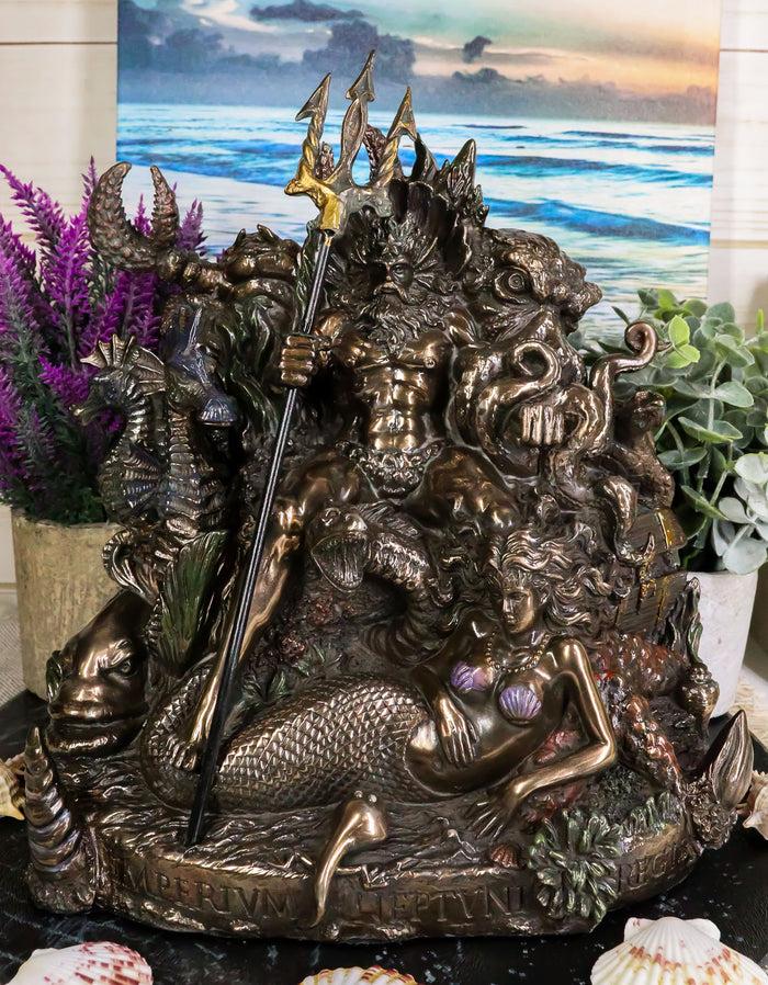 ebros gift Ebros God of The Sea Poseidon Sitting On Throne With Trident Figurine 10.5"H