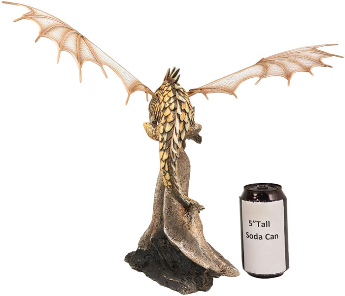 Ebros Gift Ebros Gold Color Desert Pterosaur Dinosaur Dragon Perching On Rock Statue 14.5"H