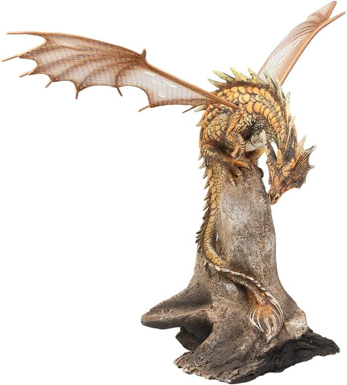 Ebros Gift Ebros Gold Color Desert Pterosaur Dinosaur Dragon Perching On Rock Statue 14.5"H