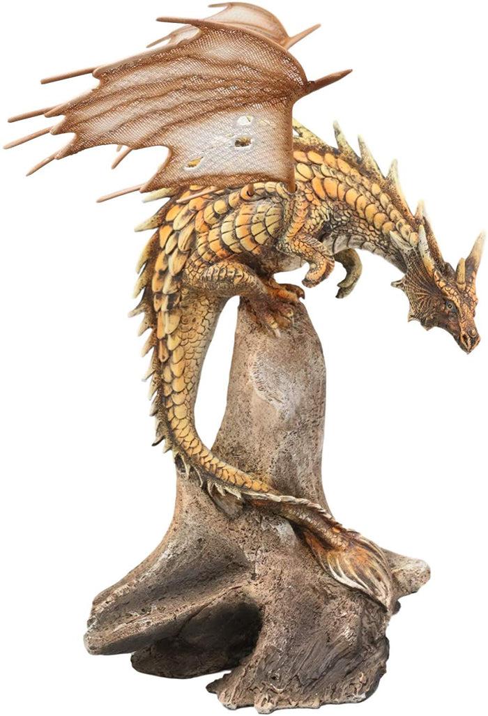 Ebros Gift Ebros Gold Color Desert Pterosaur Dinosaur Dragon Perching On Rock Statue 14.5"H