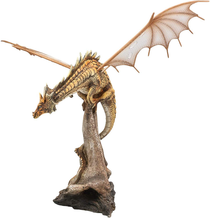 ebros gift Ebros Gold Color Desert Pterosaur Dinosaur Dragon Perching On Rock Statue 14.5"H