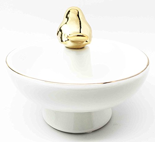 Ebros Gift Ebros Gold Plated Morning Bird Ceramic Jewelry Ring Holder Statue 4"Tall Perching Bird