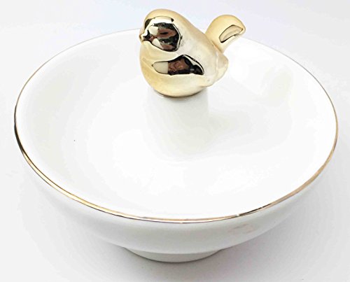 Ebros Gift Ebros Gold Plated Morning Bird Ceramic Jewelry Ring Holder Statue 4"Tall Perching Bird